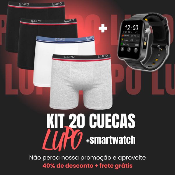 Kit 20 Cuecas Lupo Original + Smartwatch IWO 8